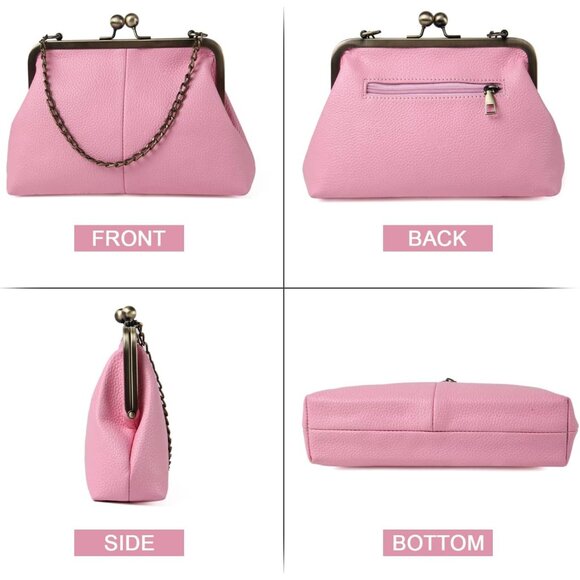 Luxury PU Leather Kiss Lock Shoulder Bag with Detachable Chain Strap for Women - Picture 2 of 6